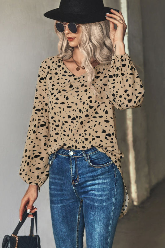 Animal Print V-Neck High-Low Blouse Print on any thing USA/STOD clothes