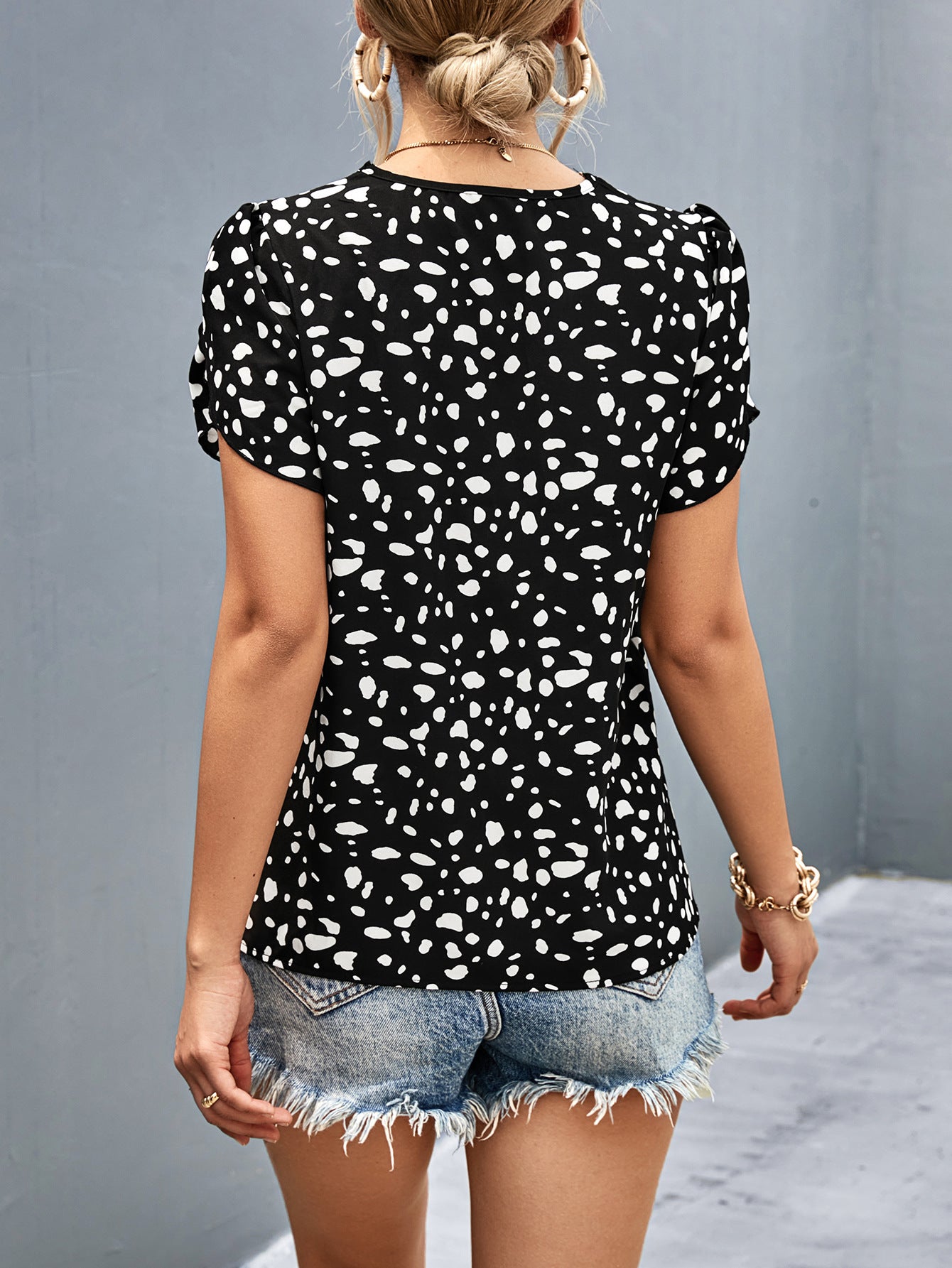 Animal Print V-Neck Petal Sleeve Blouse Print on any thing USA/STOD clothes