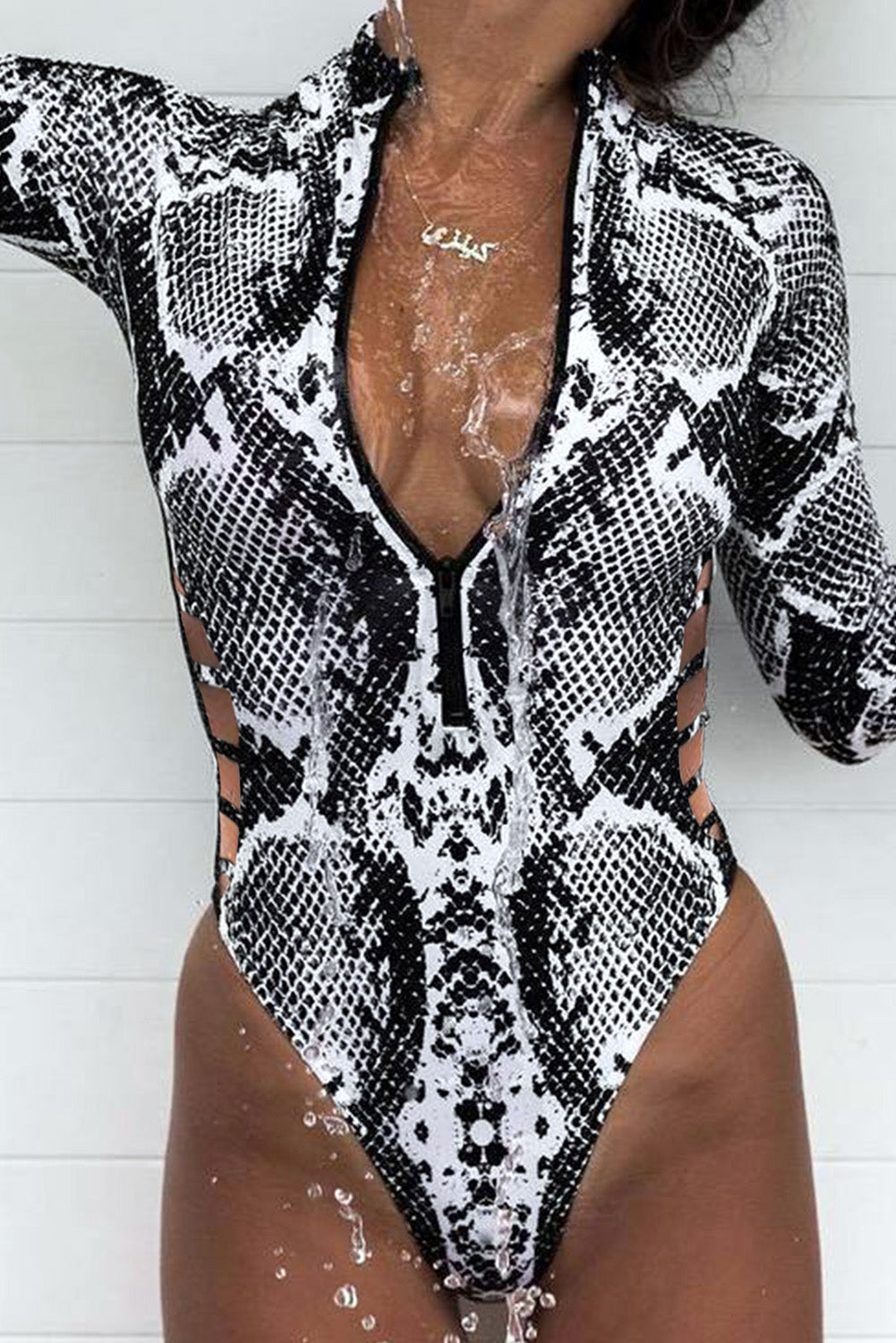 Animal Print Zipper Cut-Out Wetsuit Print on any thing USA/STOD clothes