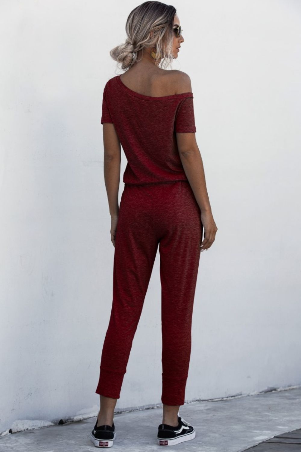 Asymmetrical Neck Tied Jumpsuit with Pockets Print on any thing USA/STOD clothes