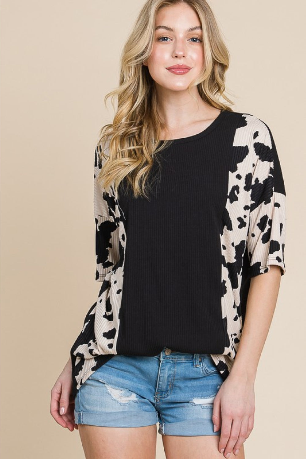 BOMBOM Rodeo Love Ribbed Animal Contrast Tee Print on any thing USA/STOD clothes