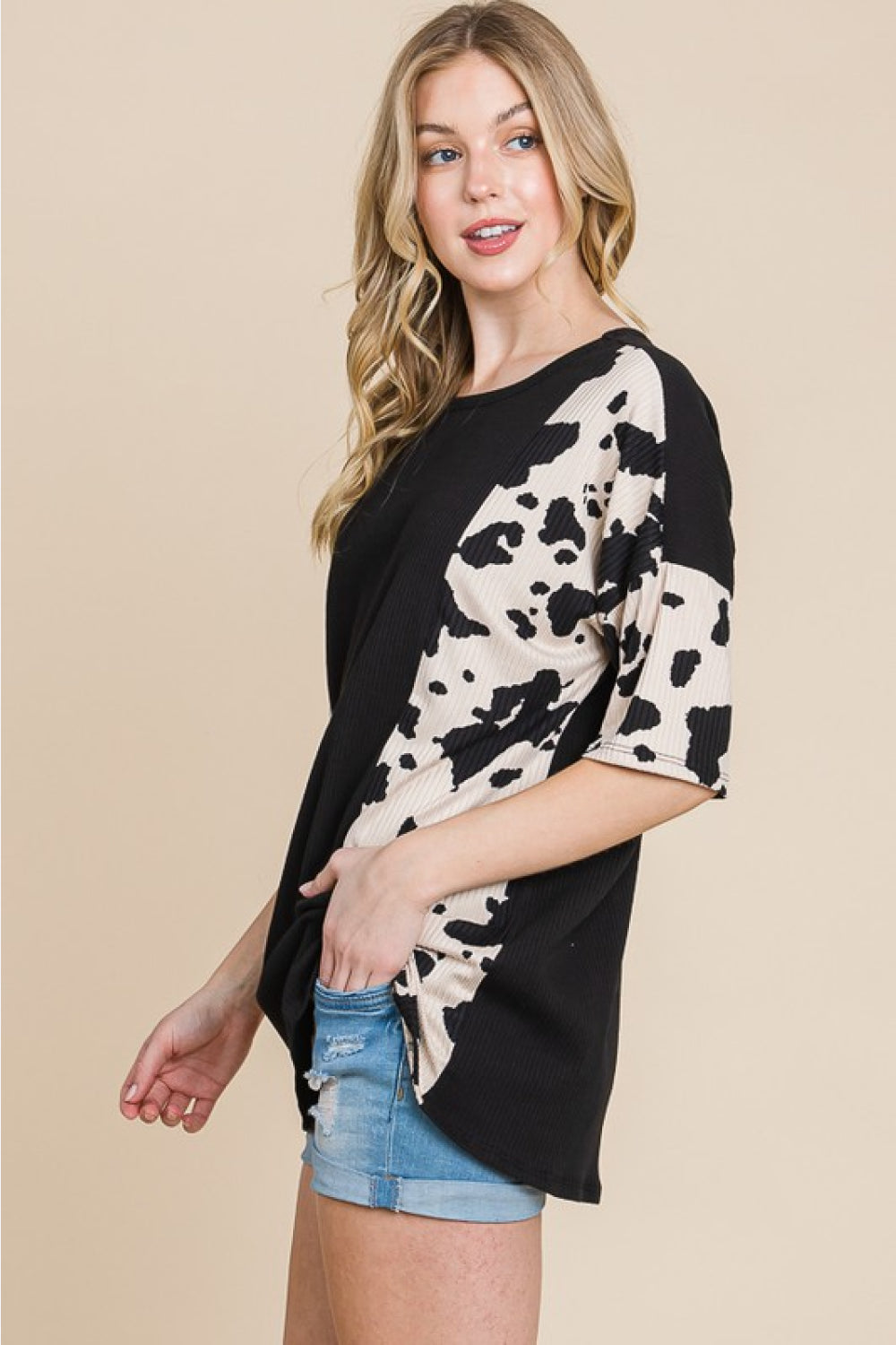 BOMBOM Rodeo Love Ribbed Animal Contrast Tee Print on any thing USA/STOD clothes