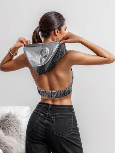 Backless Hooded Cropped Tank Print on any thing USA/STOD clothes