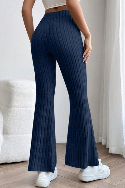 Basic Bae Full Size Ribbed High Waist Flare Pants Print on any thing USA/STOD clothes