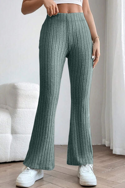 Basic Bae Full Size Ribbed High Waist Flare Pants Print on any thing USA/STOD clothes