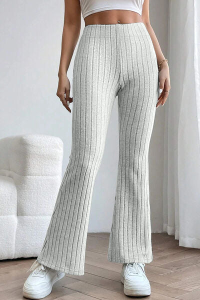 Basic Bae Full Size Ribbed High Waist Flare Pants Print on any thing USA/STOD clothes