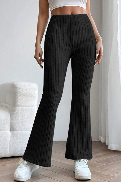 Basic Bae Full Size Ribbed High Waist Flare Pants Print on any thing USA/STOD clothes