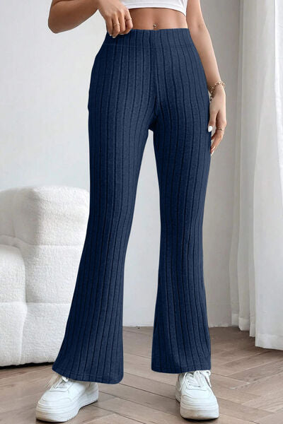 Basic Bae Full Size Ribbed High Waist Flare Pants Print on any thing USA/STOD clothes