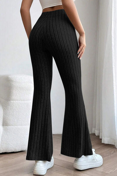 Basic Bae Full Size Ribbed High Waist Flare Pants Print on any thing USA/STOD clothes