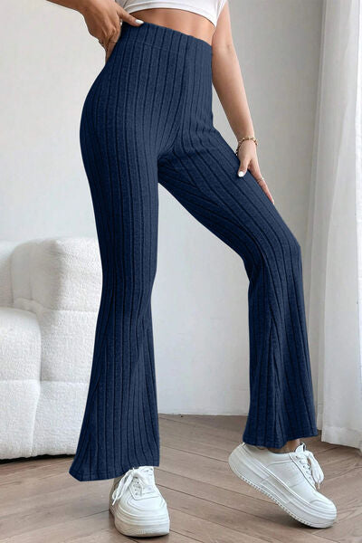 Basic Bae Full Size Ribbed High Waist Flare Pants Print on any thing USA/STOD clothes