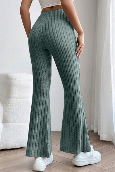 Basic Bae Full Size Ribbed High Waist Flare Pants Print on any thing USA/STOD clothes