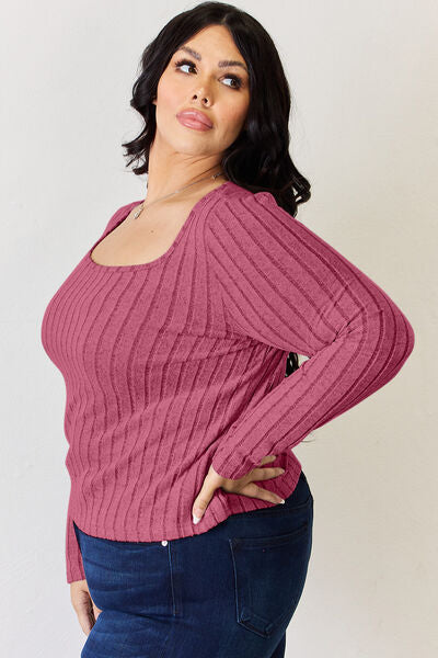 Basic Bae Full Size Ribbed Long Sleeve T-Shirt Print on any thing USA/STOD clothes