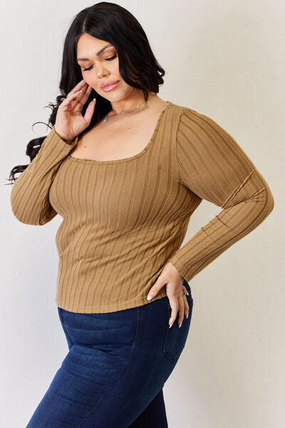 Basic Bae Full Size Ribbed Long Sleeve T-Shirt Print on any thing USA/STOD clothes