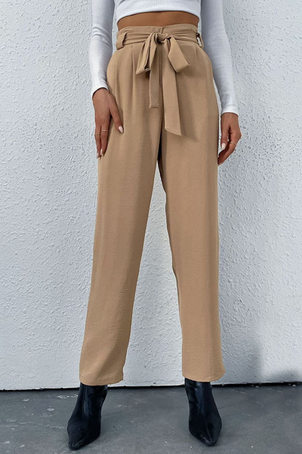 Belted Straight Leg Pants with Pockets Print on any thing USA/STOD clothes