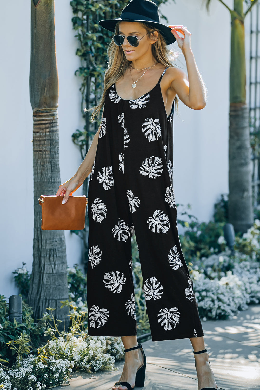 Botanical Print Spaghetti Strap Cropped Jumpsuit Print on any thing USA/STOD clothes