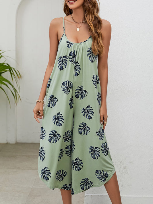 Botanical Print Spaghetti Strap Scoop Neck Jumpsuit Print on any thing USA/STOD clothes