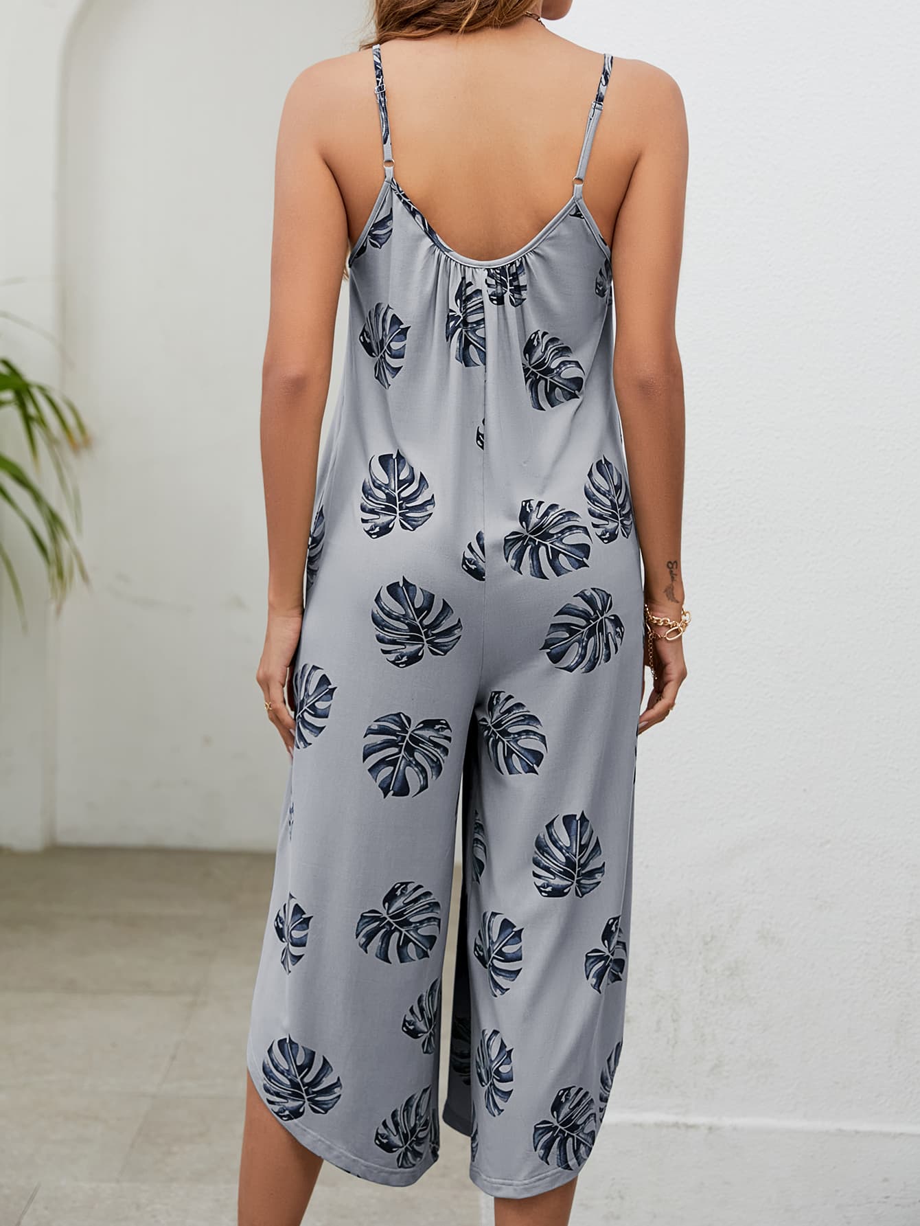 Botanical Print Spaghetti Strap Scoop Neck Jumpsuit Print on any thing USA/STOD clothes