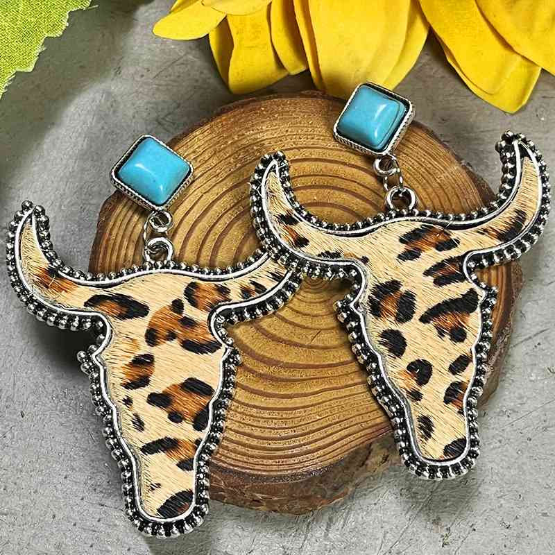 Bull Shape Turquoise Dangle Earrings Print on any thing USA/STOD clothes