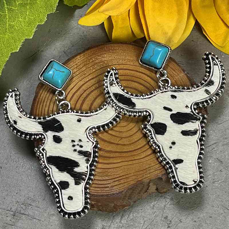 Bull Shape Turquoise Dangle Earrings Print on any thing USA/STOD clothes