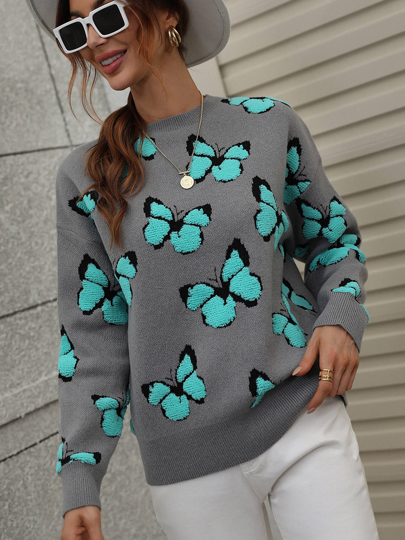 Butterfly Dropped Shoulder Crewneck Sweater Print on any thing USA/STOD clothes