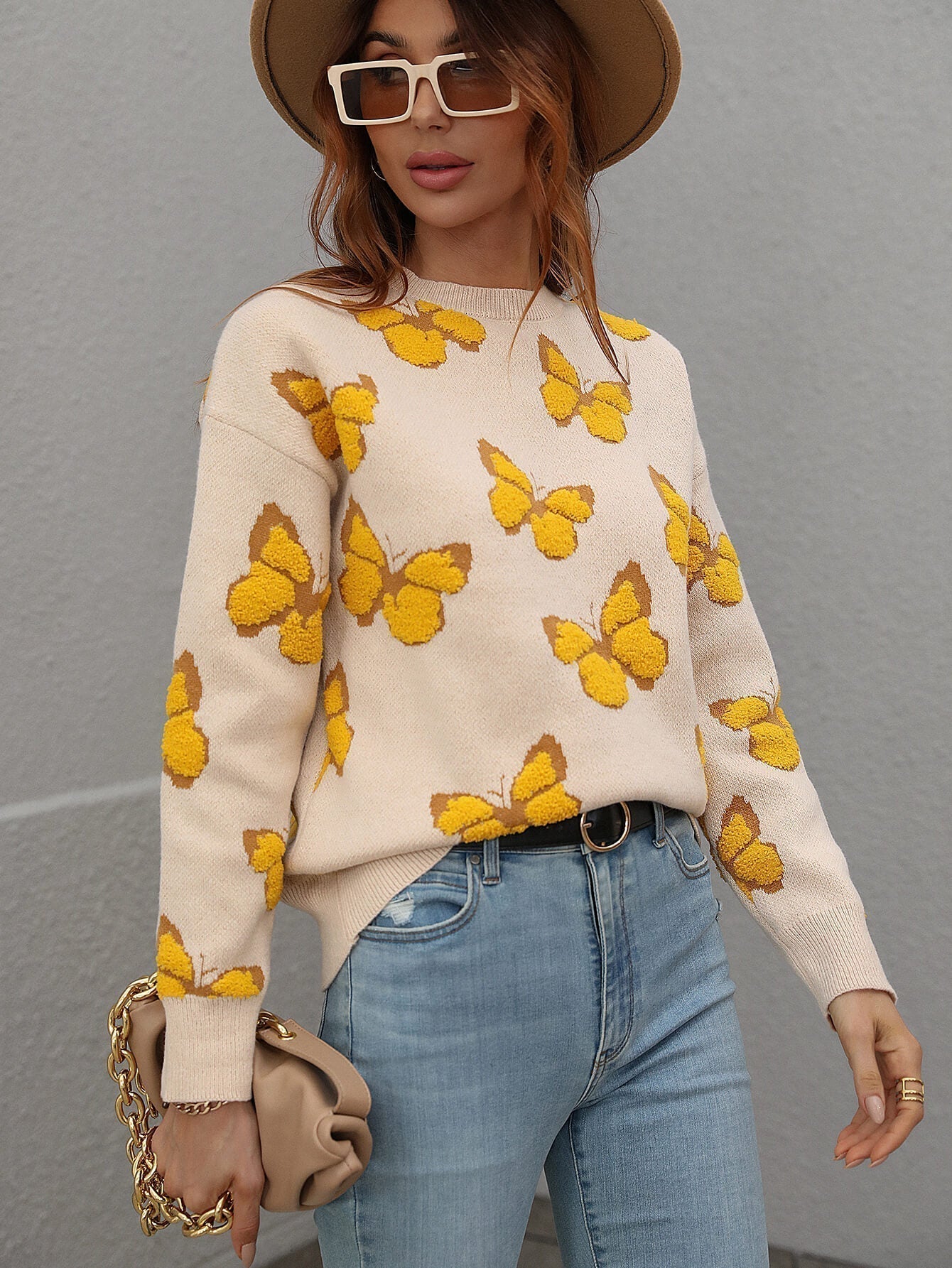 Butterfly Dropped Shoulder Crewneck Sweater Print on any thing USA/STOD clothes