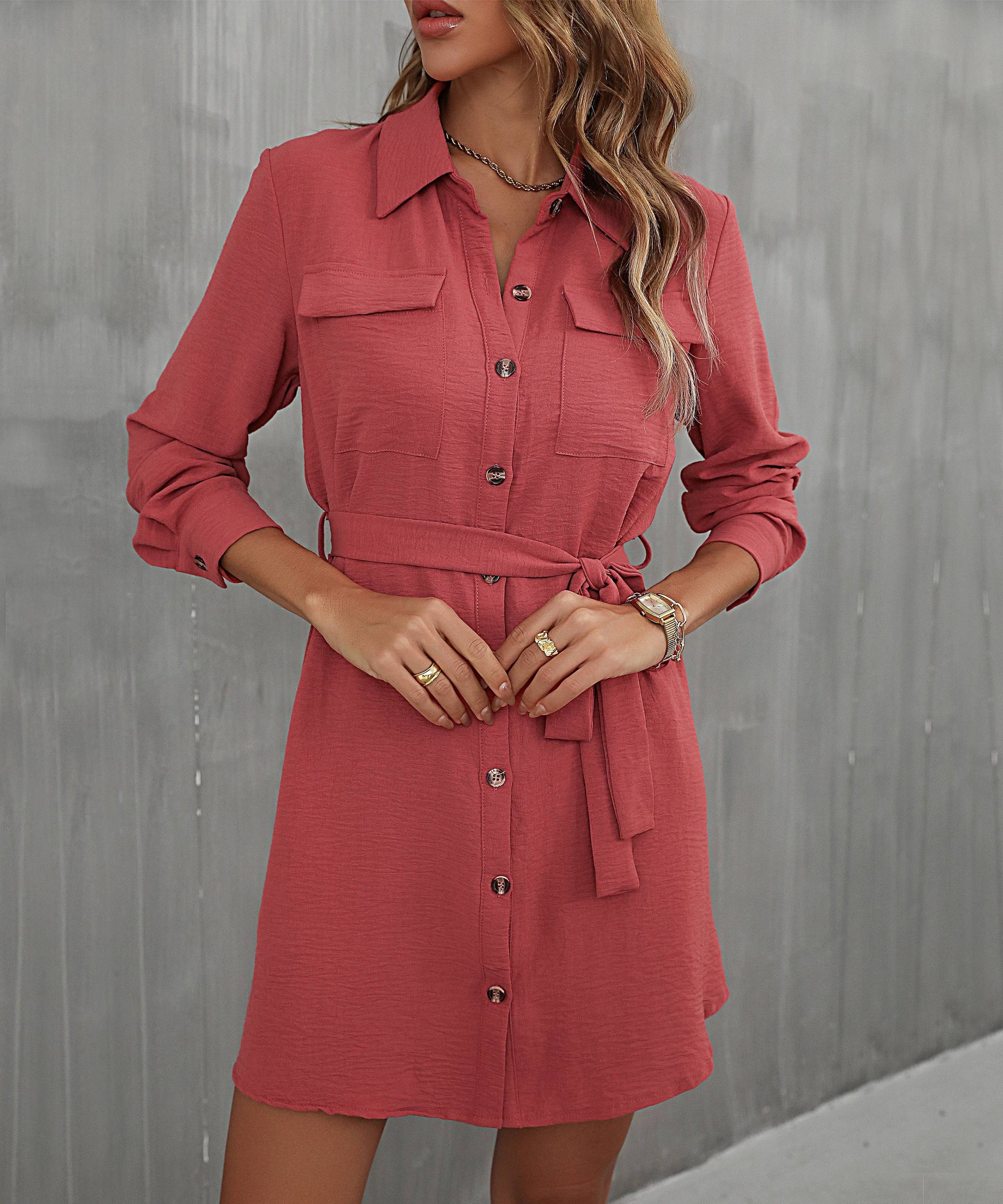 Button Down Belted Long Sleeve Shirt Dress Print on any thing USA/STOD clothes