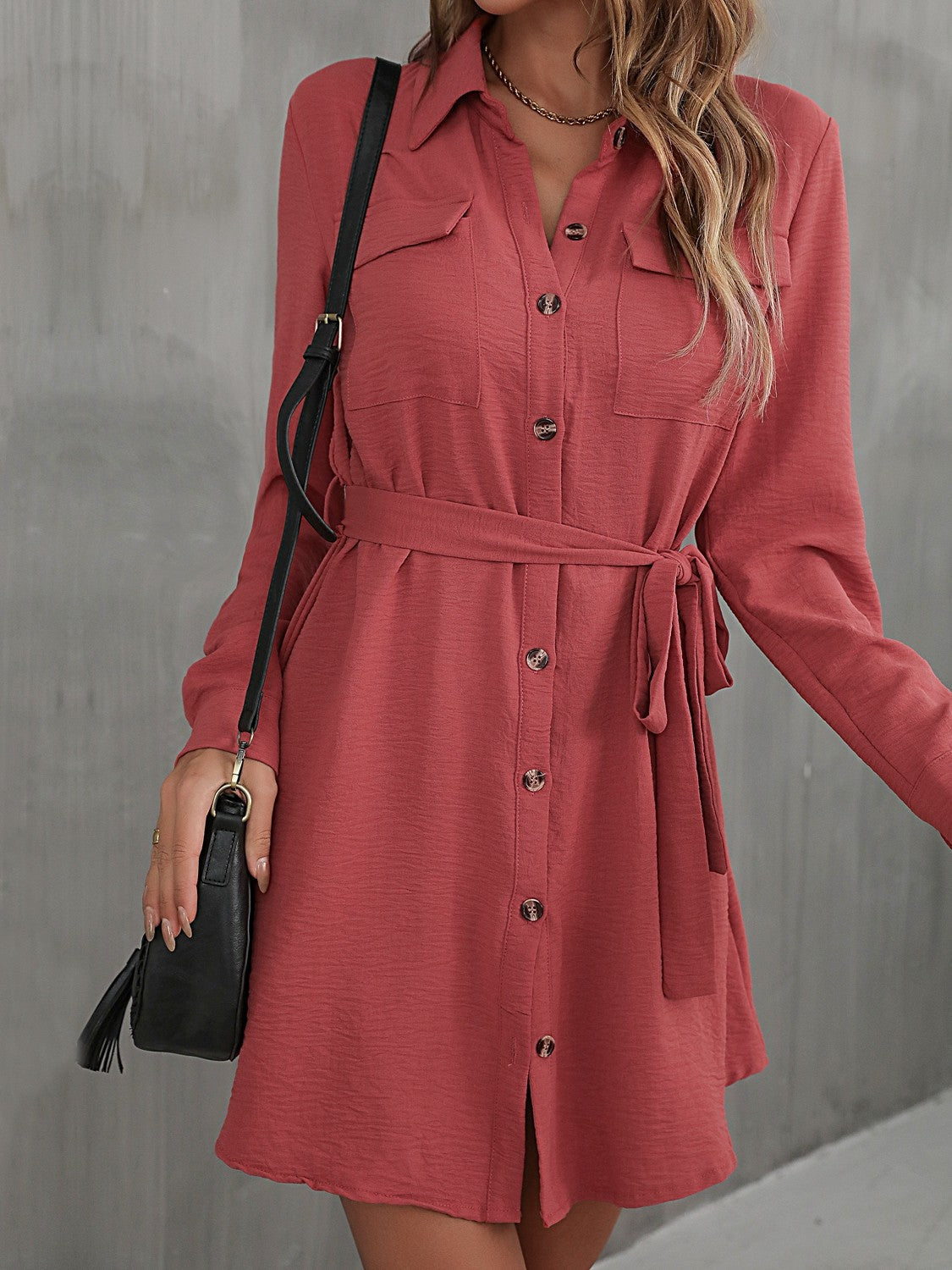 Button Down Belted Long Sleeve Shirt Dress Print on any thing USA/STOD clothes