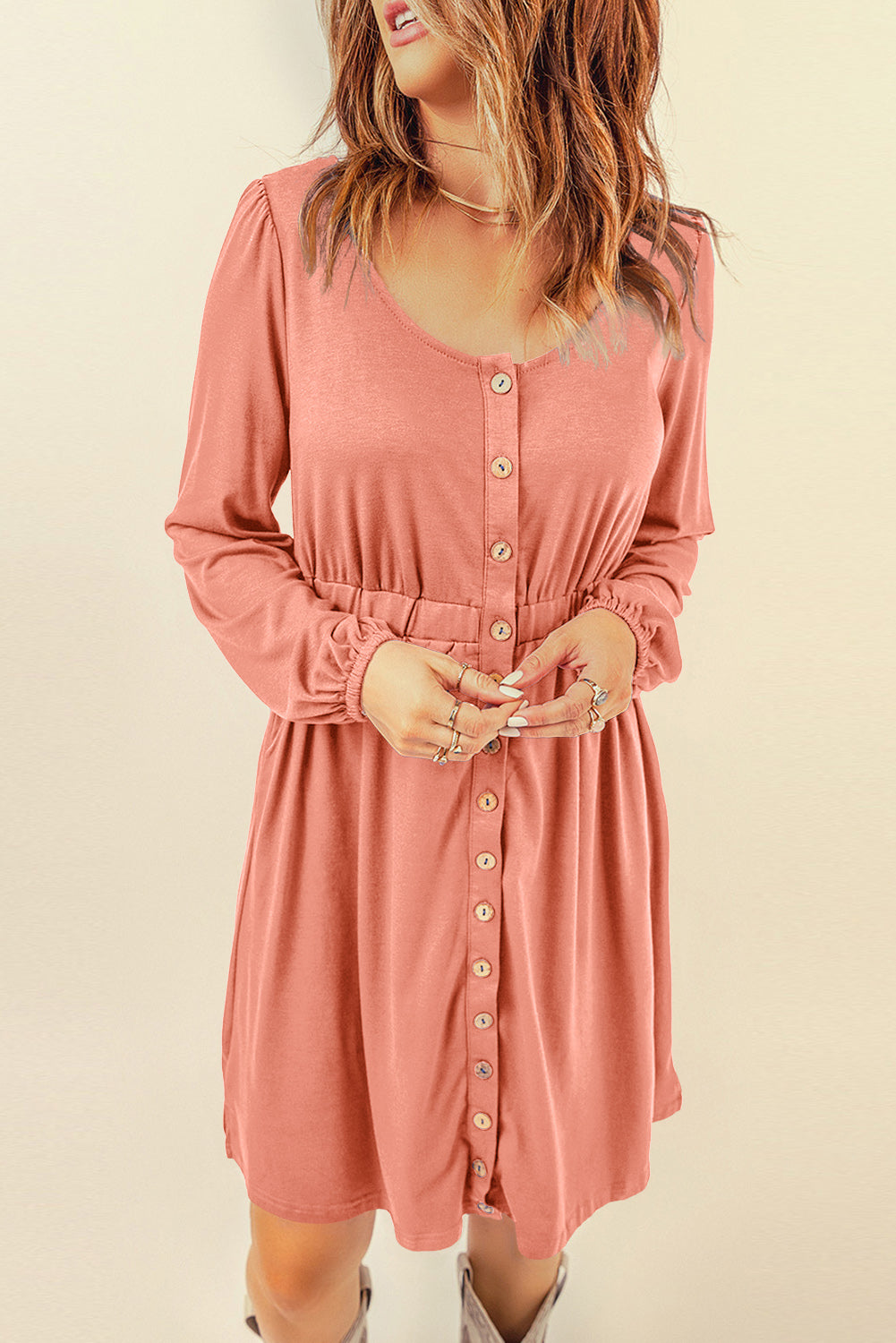 Button Down Long Sleeve Dress with Pockets Print on any thing USA/STOD clothes