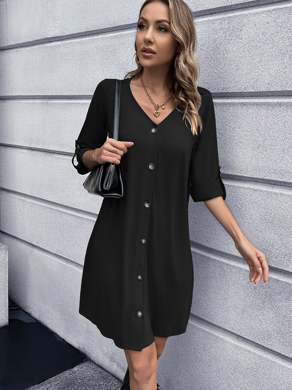 Button Down V-Neck Mini Dress Print on any thing USA/STOD clothes