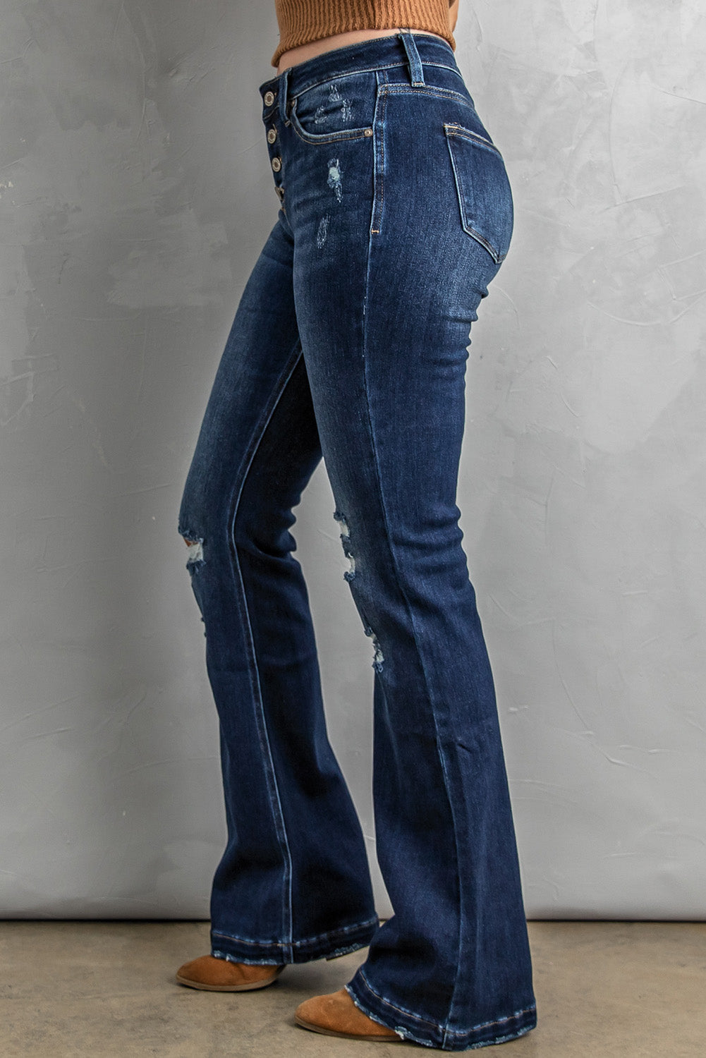 Button Fly Distressed Bootcut Jeans Print on any thing USA/STOD clothes