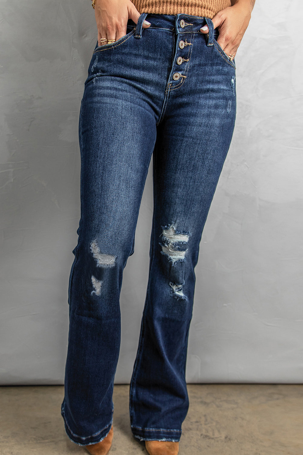 Button Fly Distressed Bootcut Jeans Print on any thing USA/STOD clothes