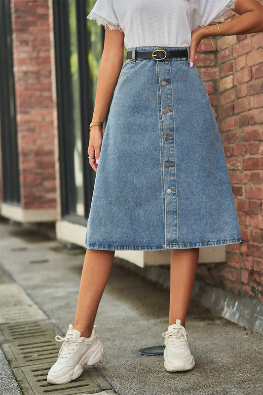 Button Front A-Line Denim Skirt Print on any thing USA/STOD clothes