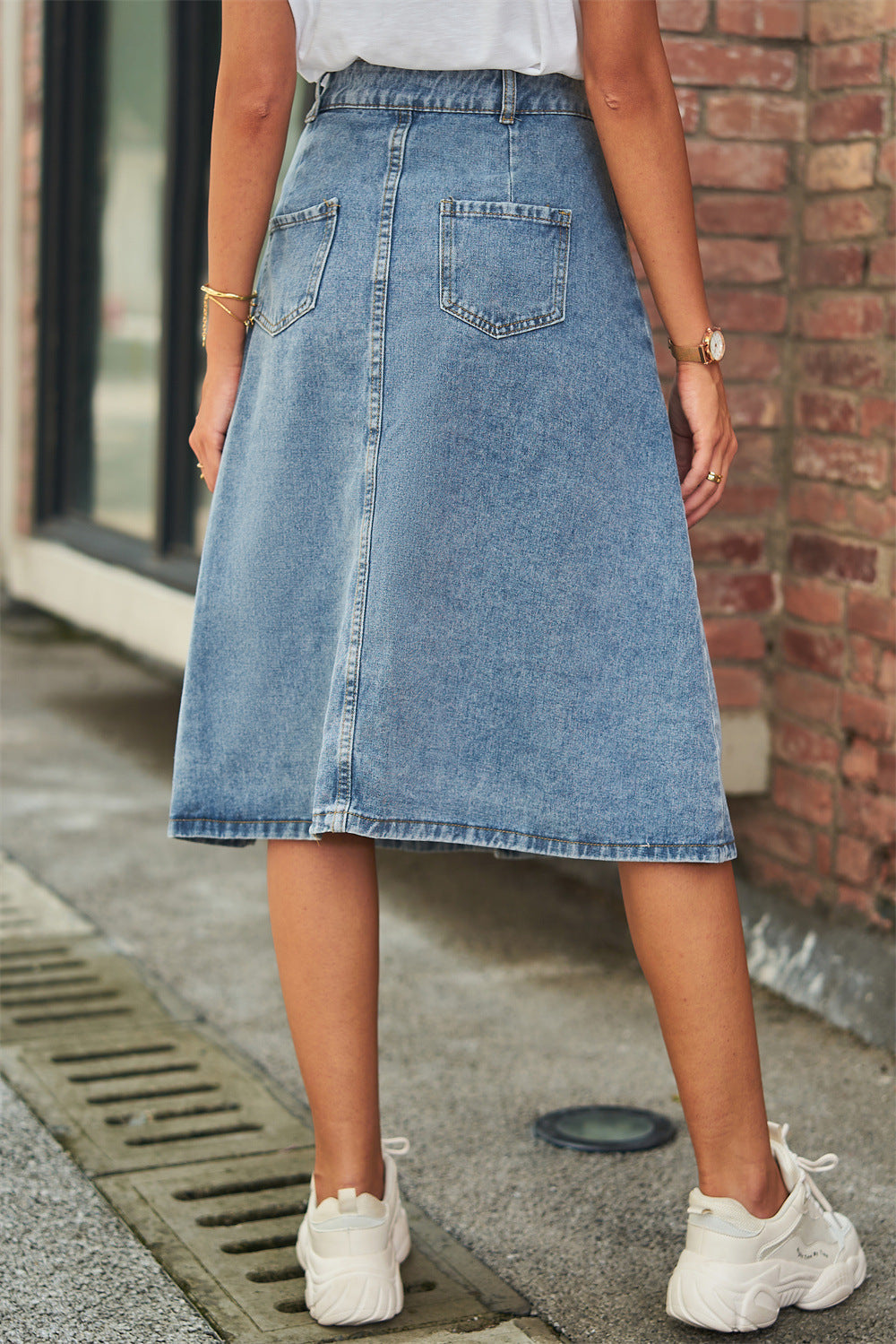 Button Front A-Line Denim Skirt Print on any thing USA/STOD clothes