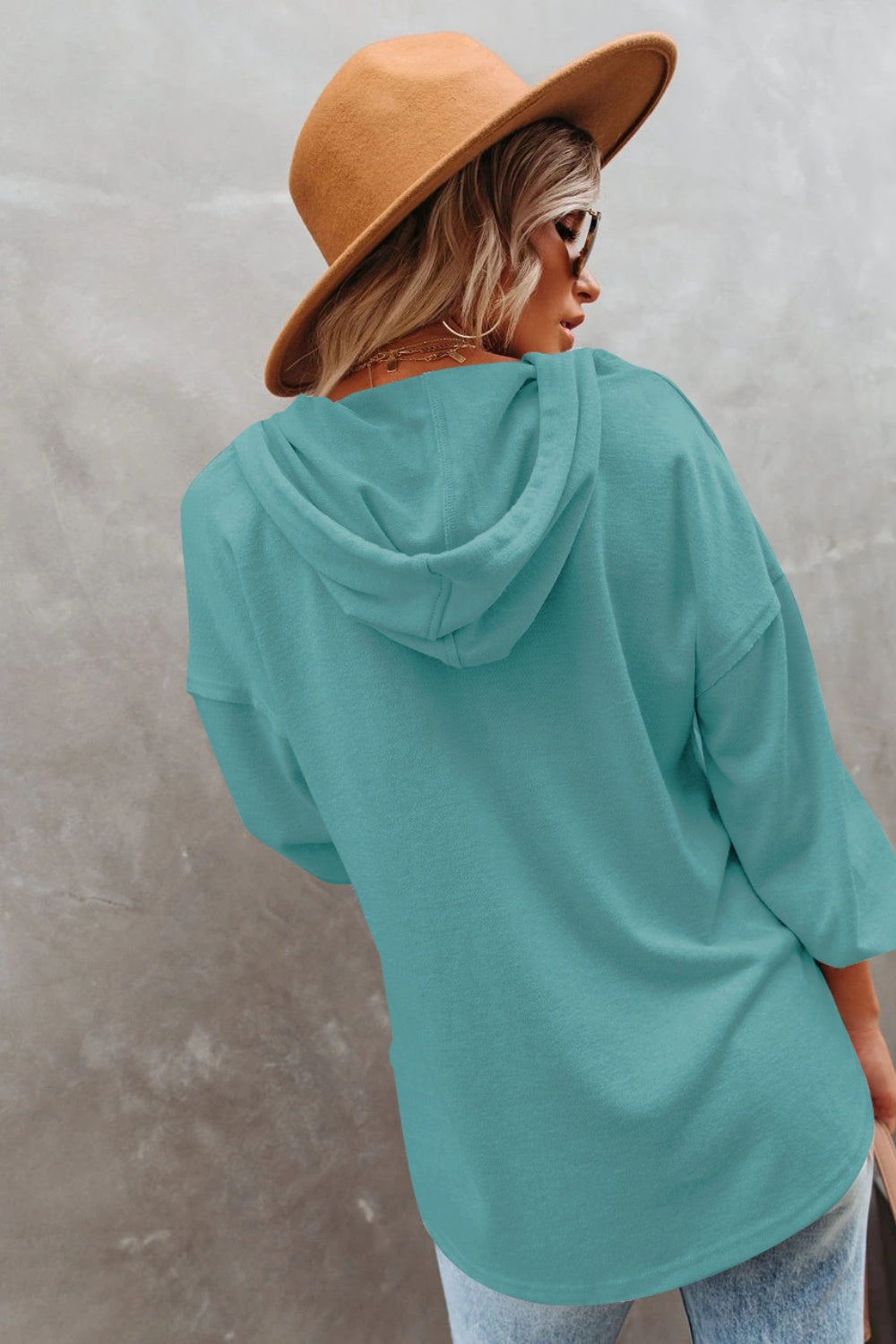 Buttoned Drop Shoulder Hoodie Print on any thing USA/STOD clothes