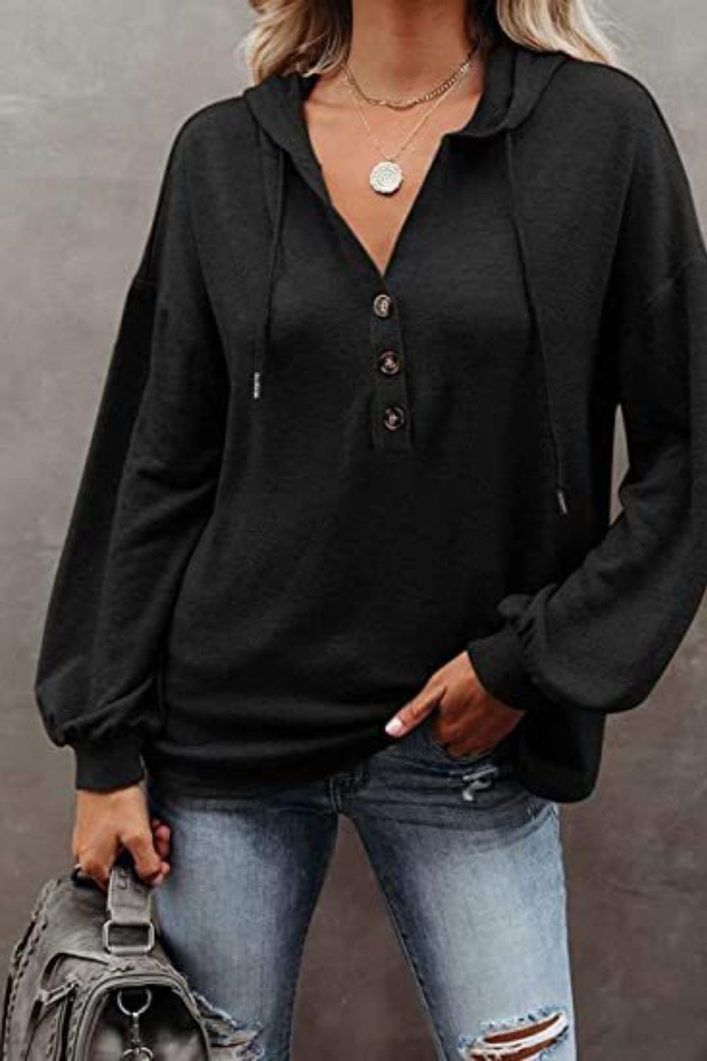 Buttoned Drop Shoulder Hoodie Print on any thing USA/STOD clothes