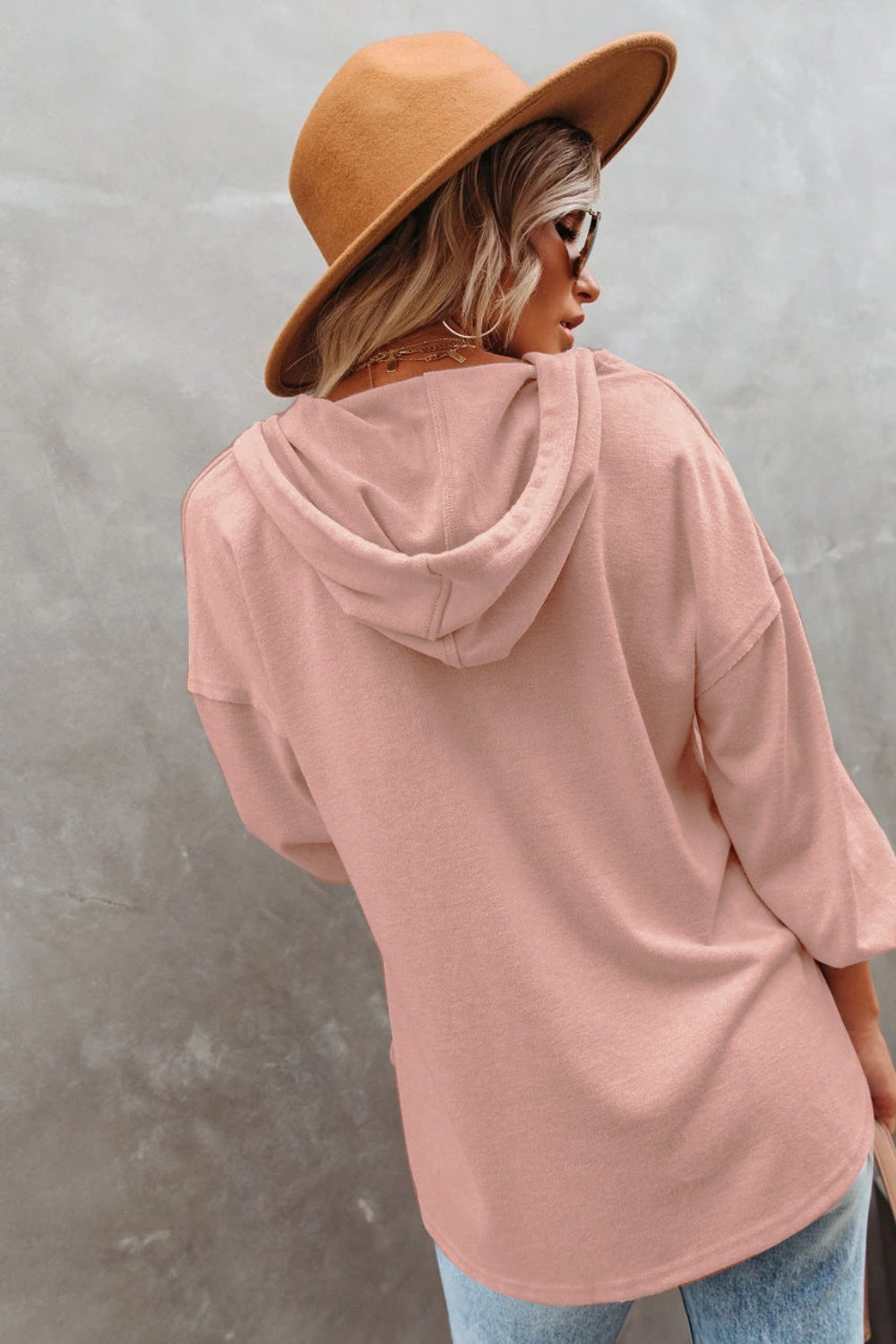 Buttoned Drop Shoulder Hoodie Print on any thing USA/STOD clothes