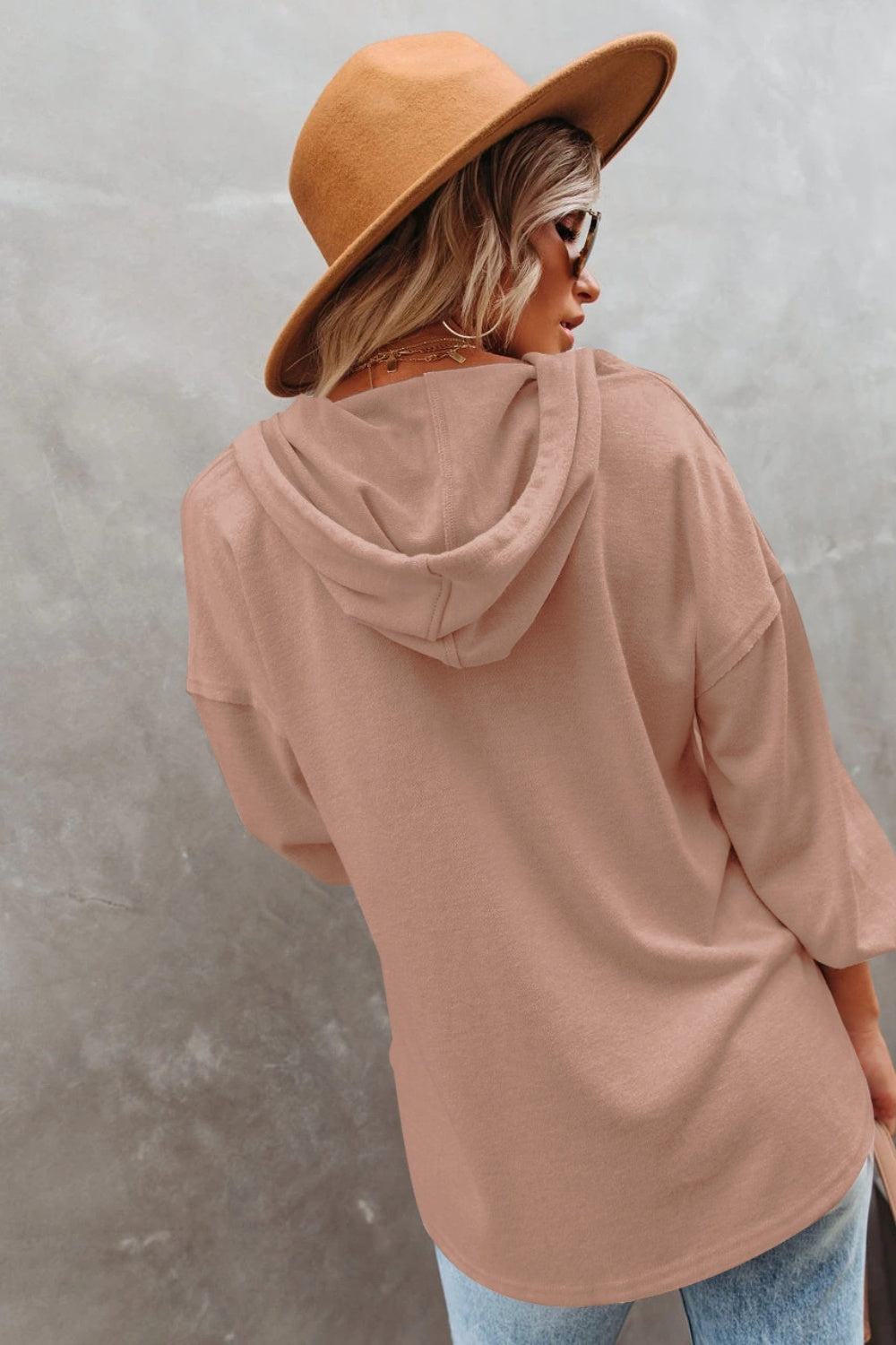 Buttoned Drop Shoulder Hoodie Print on any thing USA/STOD clothes