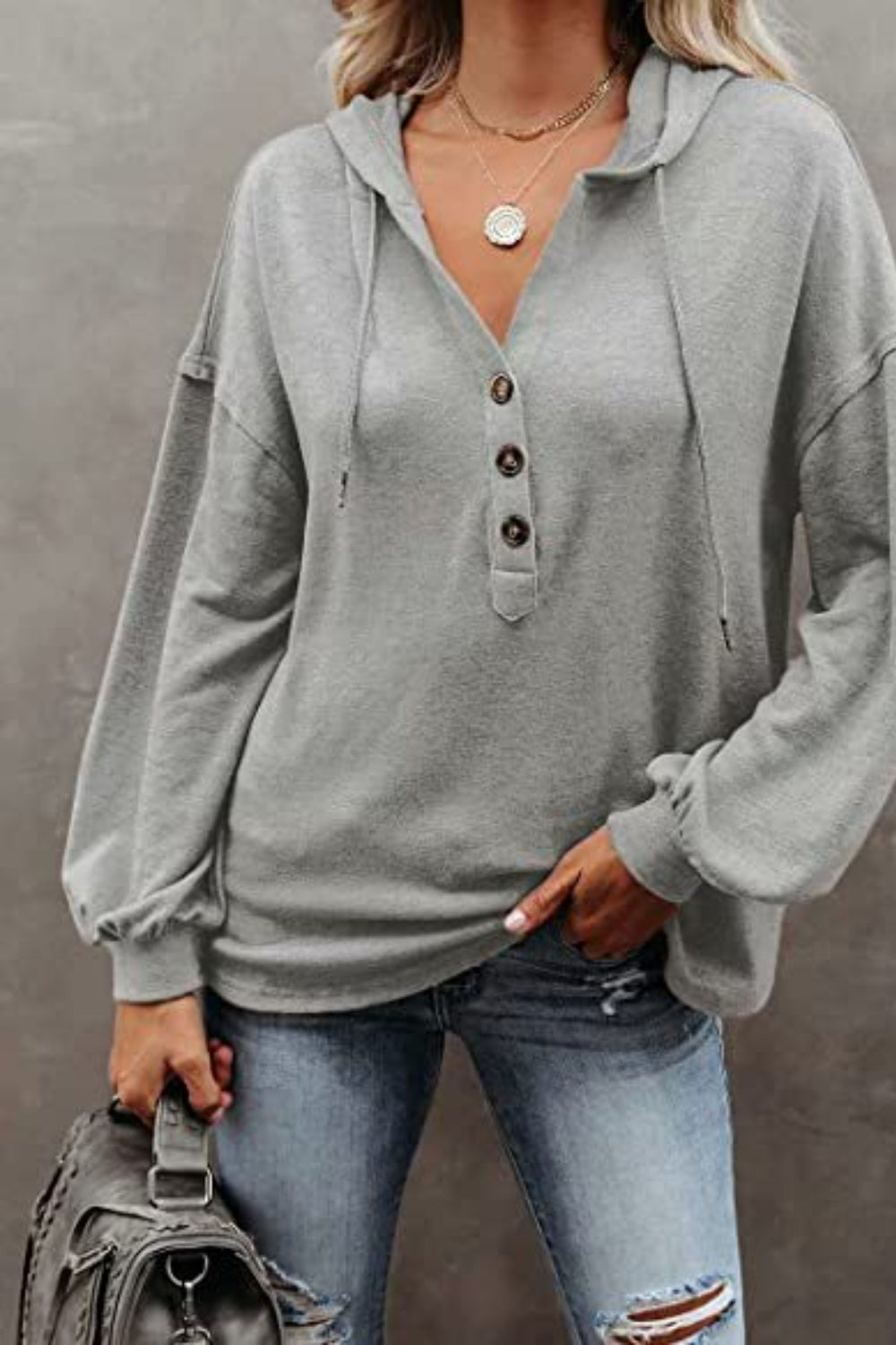 Buttoned Drop Shoulder Hoodie Print on any thing USA/STOD clothes