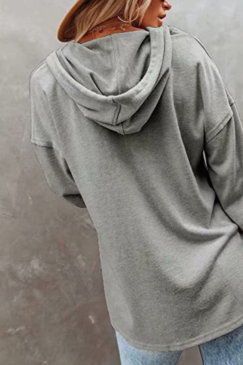 Buttoned Drop Shoulder Hoodie Print on any thing USA/STOD clothes