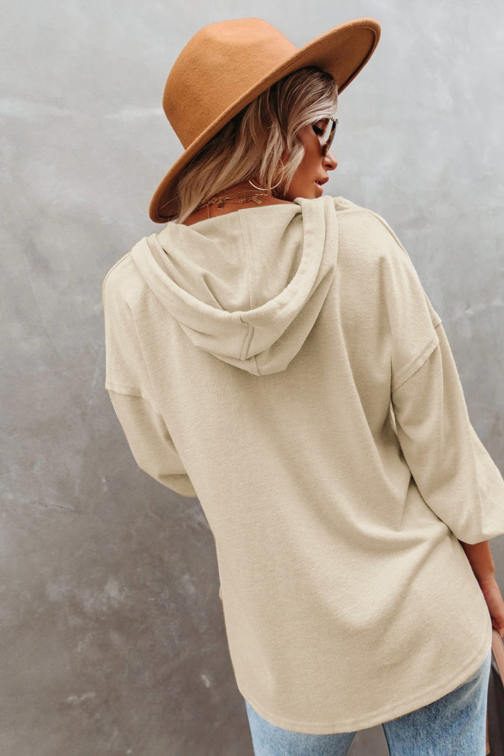 Buttoned Drop Shoulder Hoodie Print on any thing USA/STOD clothes