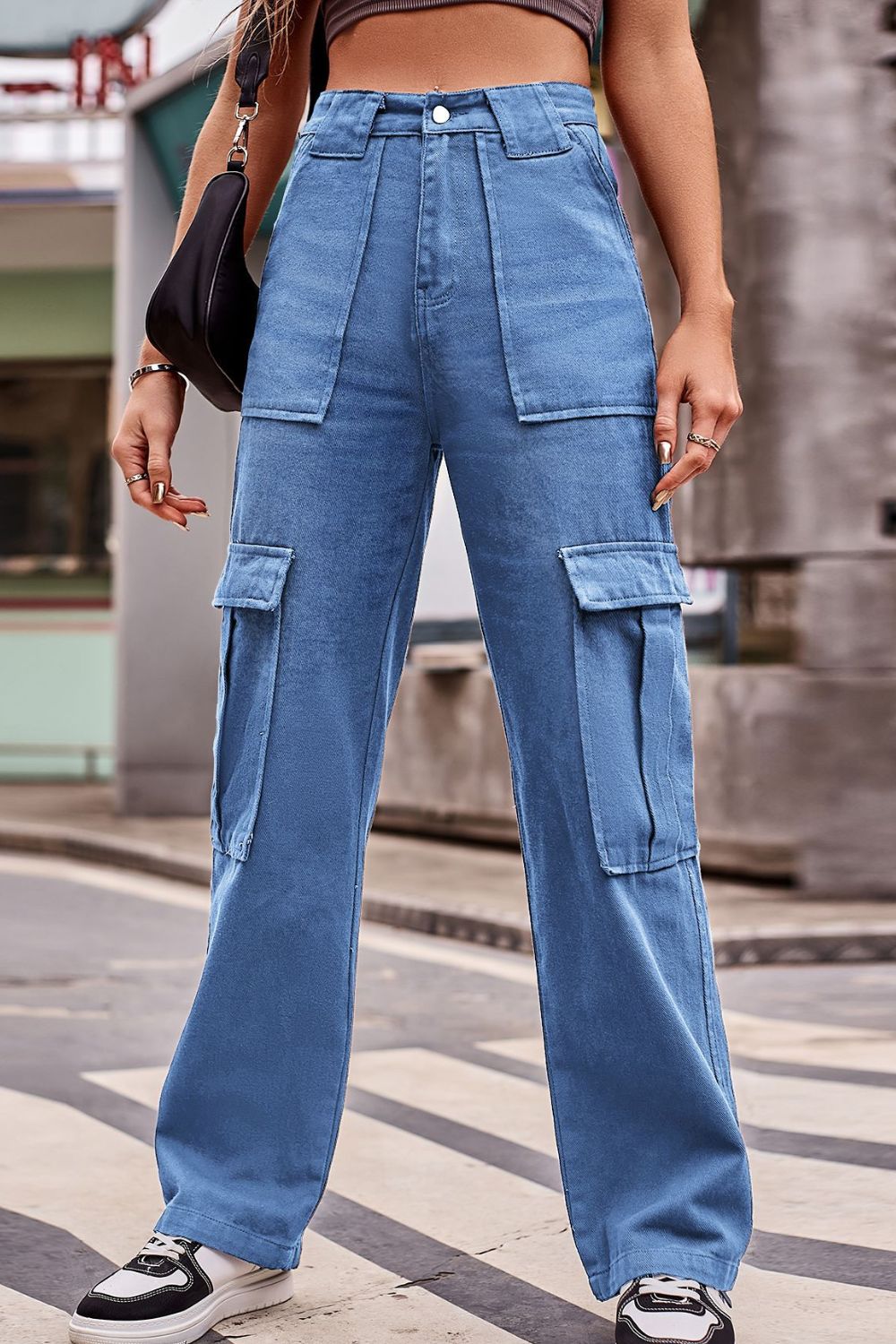 Buttoned High Waist Loose Fit Jeans Print on any thing USA/STOD clothes