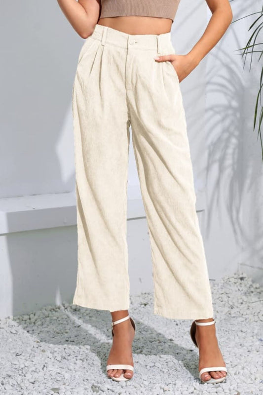 Buttoned  Straight Hem Long Pants Print on any thing USA/STOD clothes