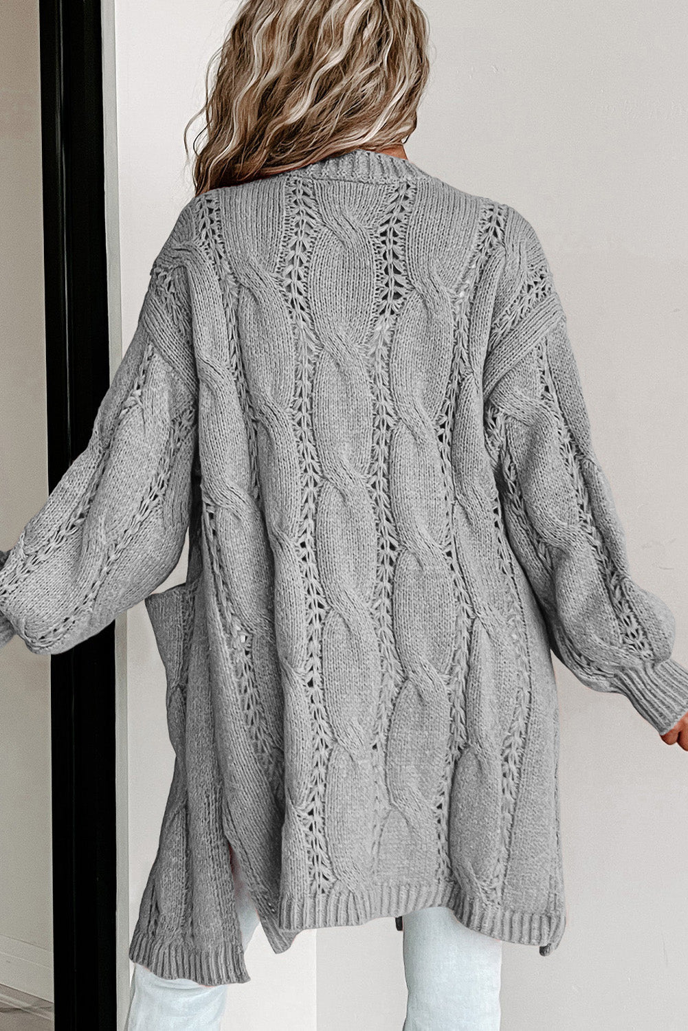 Cable-Knit Dropped Shoulder Cardigan Print on any thing USA/STOD clothes