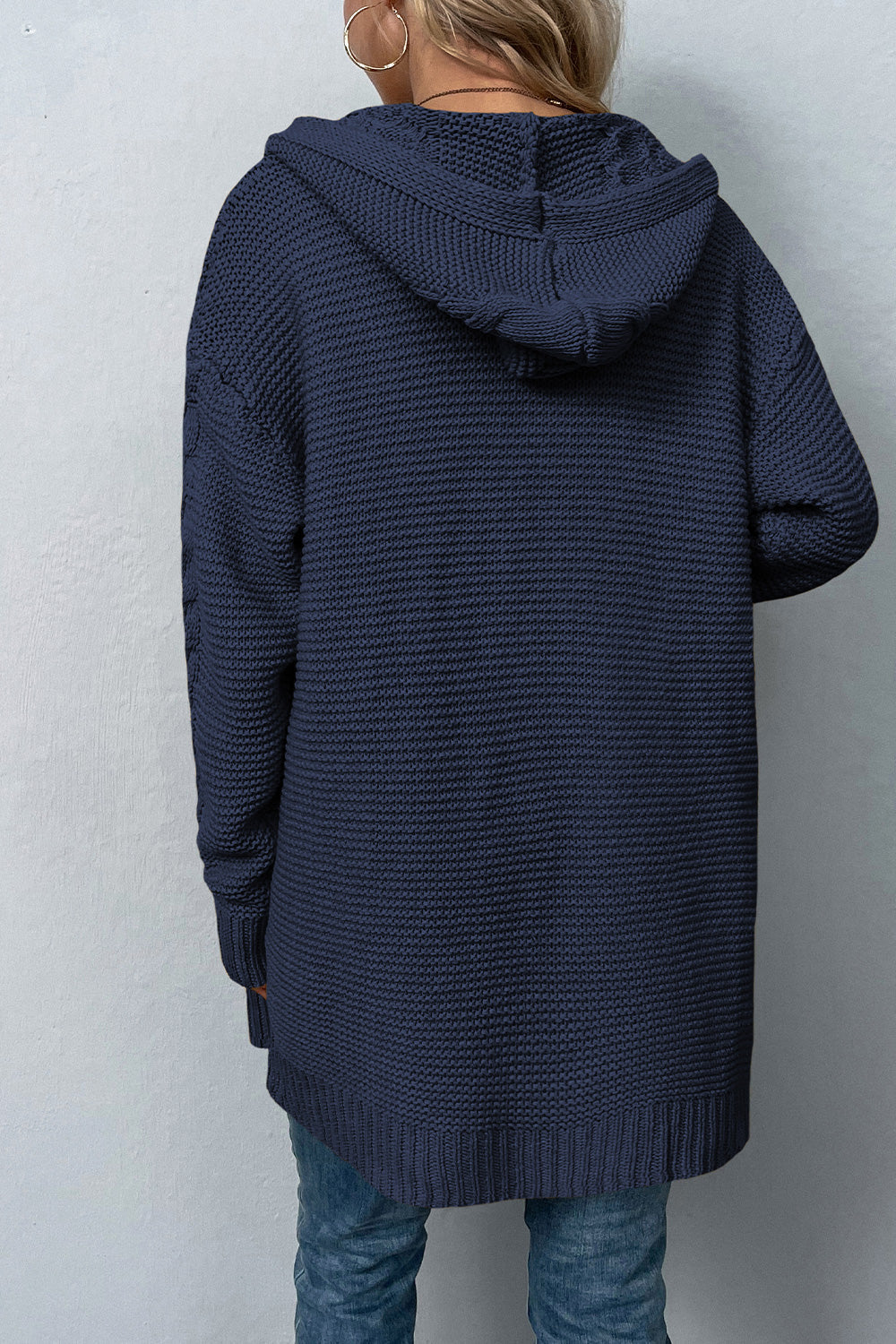 Cable-Knit Dropped Shoulder Hooded Cardigan Print on any thing USA/STOD clothes