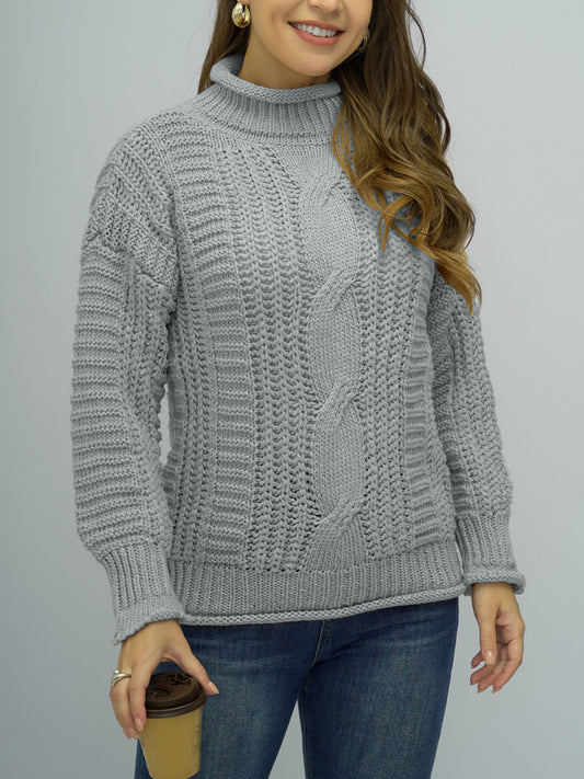 Cable-Knit Mock Neck Sweater Print on any thing USA/STOD clothes