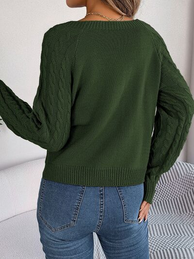 Cable-Knit Round Neck Long Sleeve Sweater Print on any thing USA/STOD clothes