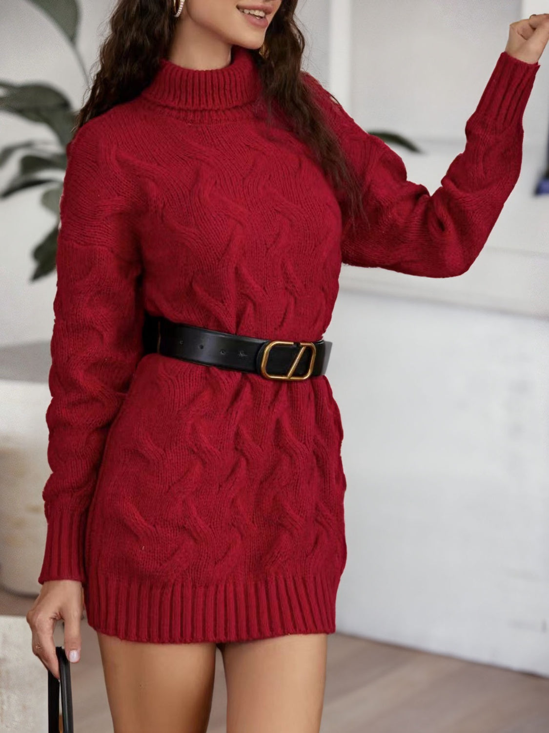 Cable-Knit Turtleneck Sweater Dress Print on any thing USA/STOD clothes