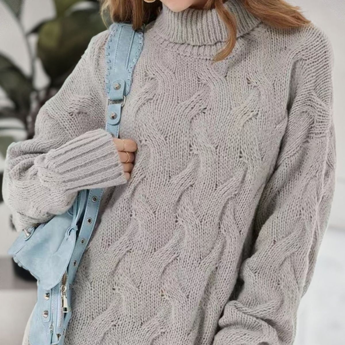 Cable-Knit Turtleneck Sweater Dress Print on any thing USA/STOD clothes