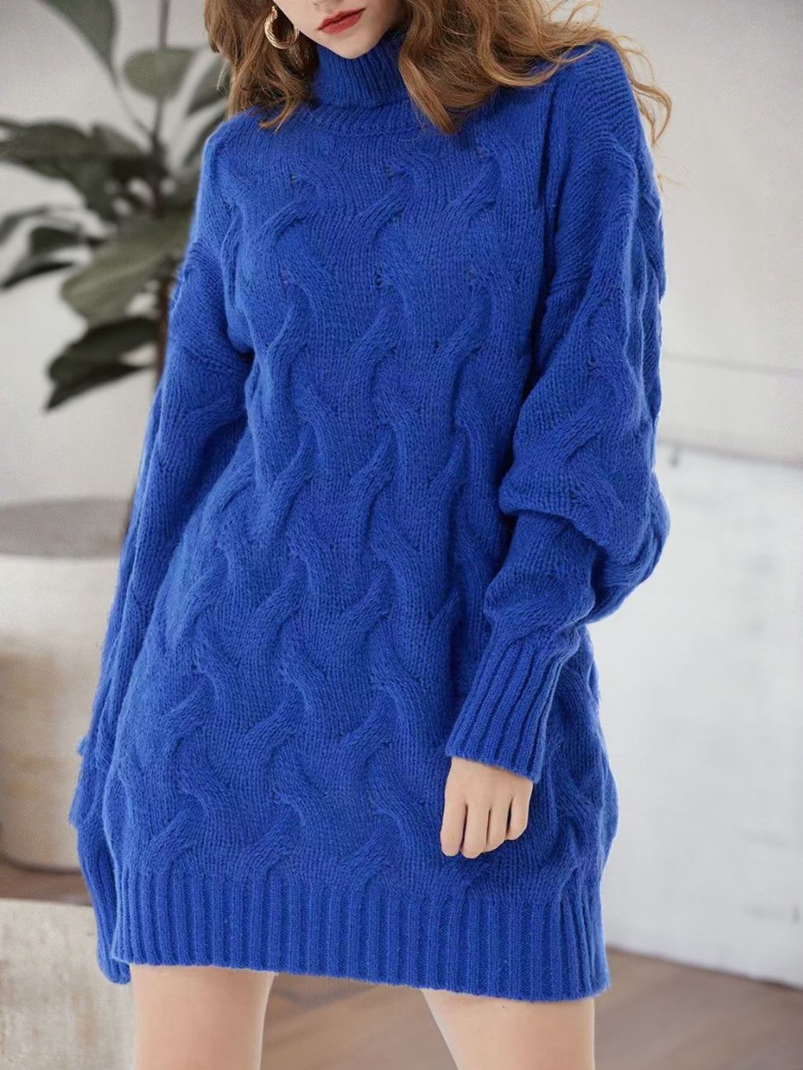 Cable-Knit Turtleneck Sweater Dress Print on any thing USA/STOD clothes