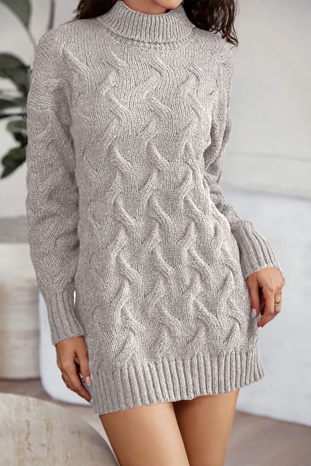 Cable-Knit Turtleneck Sweater Dress Print on any thing USA/STOD clothes